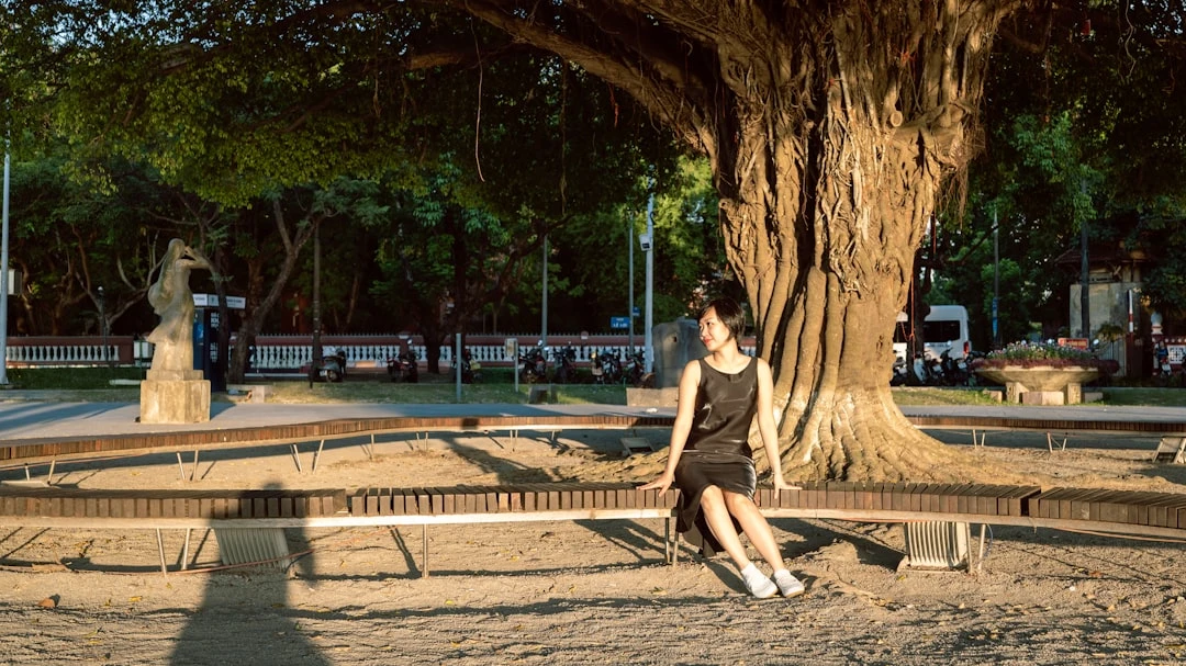 ảnh người ngồi yên tĩnh dưới gốc cây ở Việt Nam