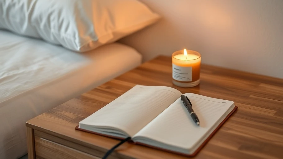 Bàn với nhật ký và nến thư giãn