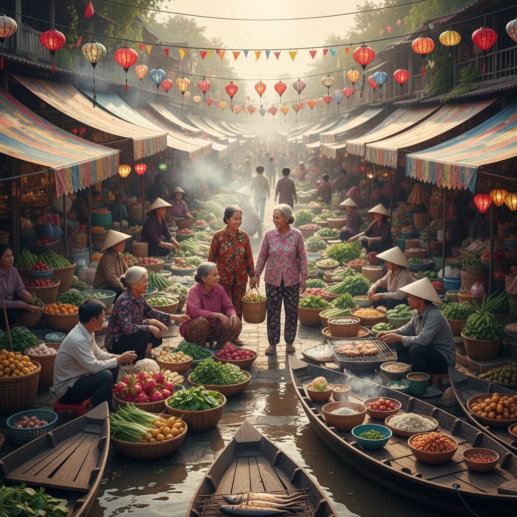 Cảnh chợ sôi động thể hiện chất lượng cuộc sống