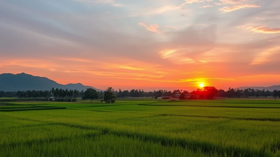 Cảnh hoàng hôn ở vùng quê Việt Nam, tiêu biểu cho ý nghĩa và mục đích sống.