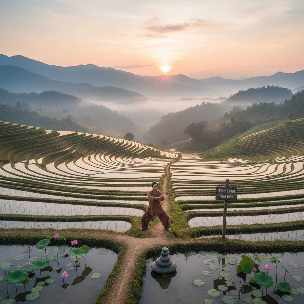 Cảnh quan Việt Nam yên bình, tượng trưng mindfulness