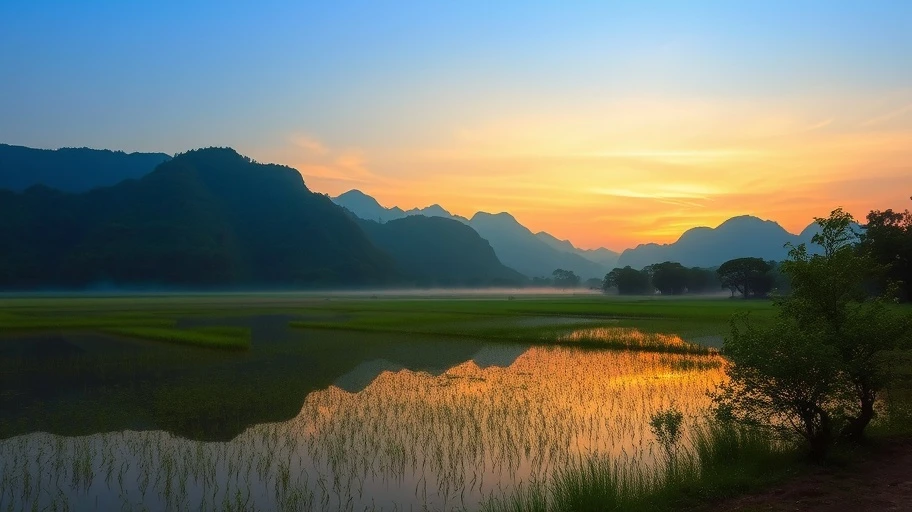 Cảnh yên bình tại Việt Nam, điều chỉnh cảm xúc.
