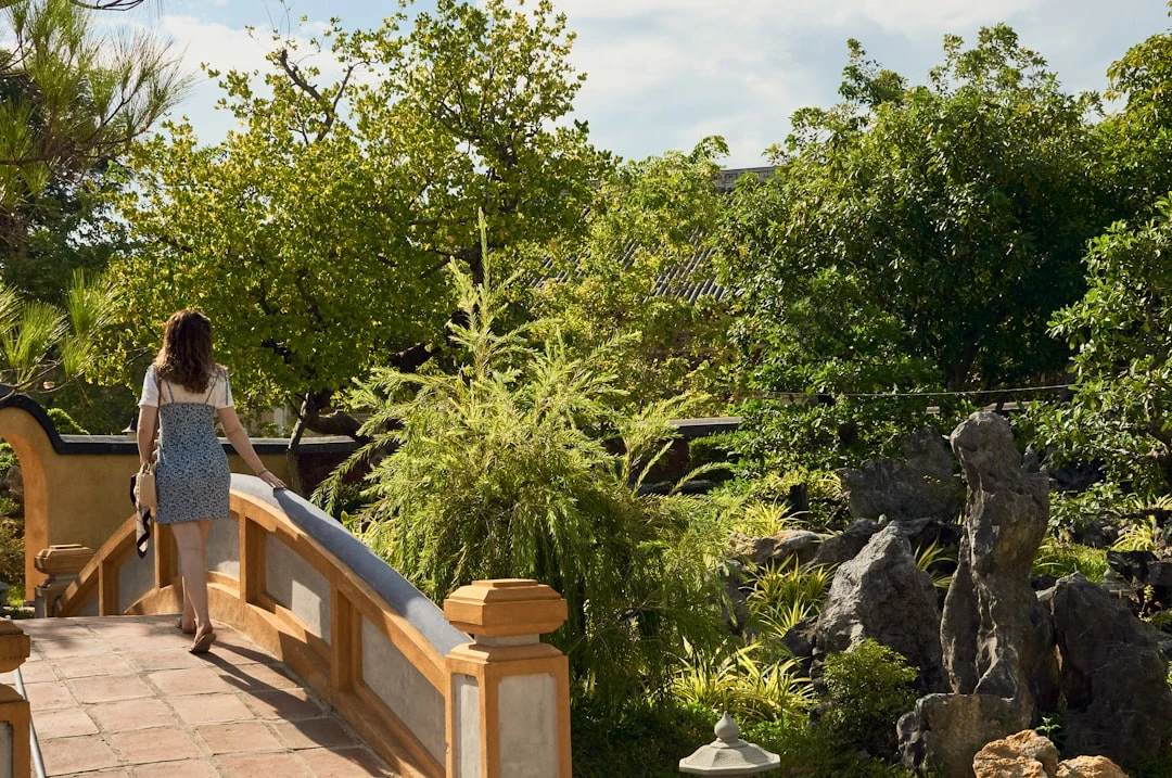 Cặp đôi thực hành chánh niệm trong vườn Việt Nam