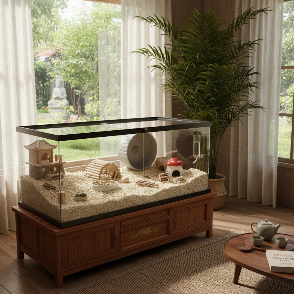 Chuồng chuột hamster rộng rãi với chỗ trốn và ẩn nấp.