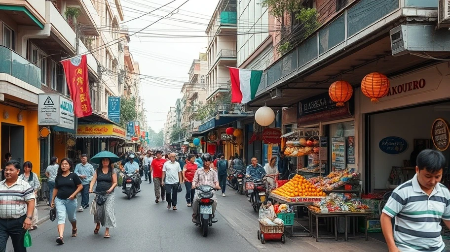 Con phố nhộn nhịp tại Hà Nội với nhiều hoạt động của con người