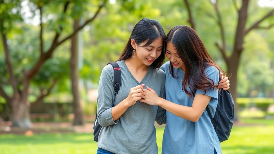 Đồng cảm giữa hai người bạn trong một cuộc trò chuyện tại công viên