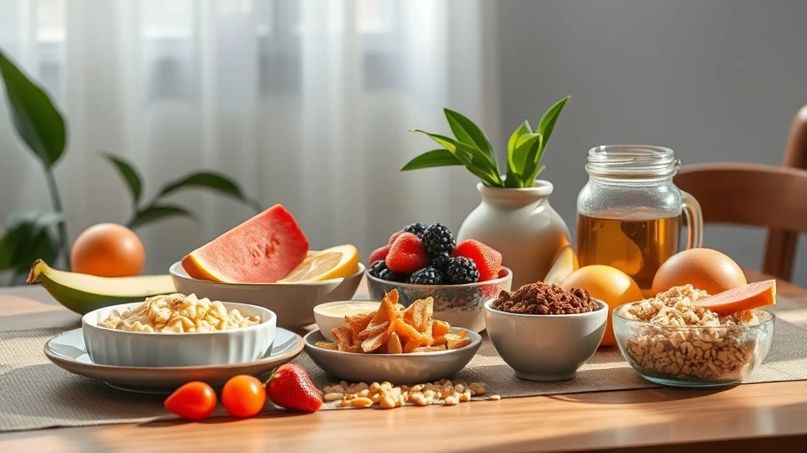 Hình ảnh bữa sáng lành mạnh với trái cây