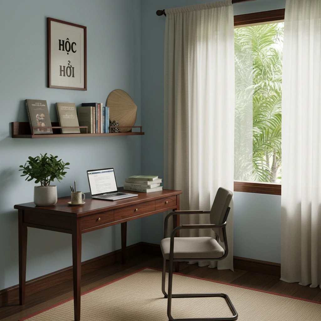 Hình ảnh không gian học tập yên tĩnh, tổ chức tốt.