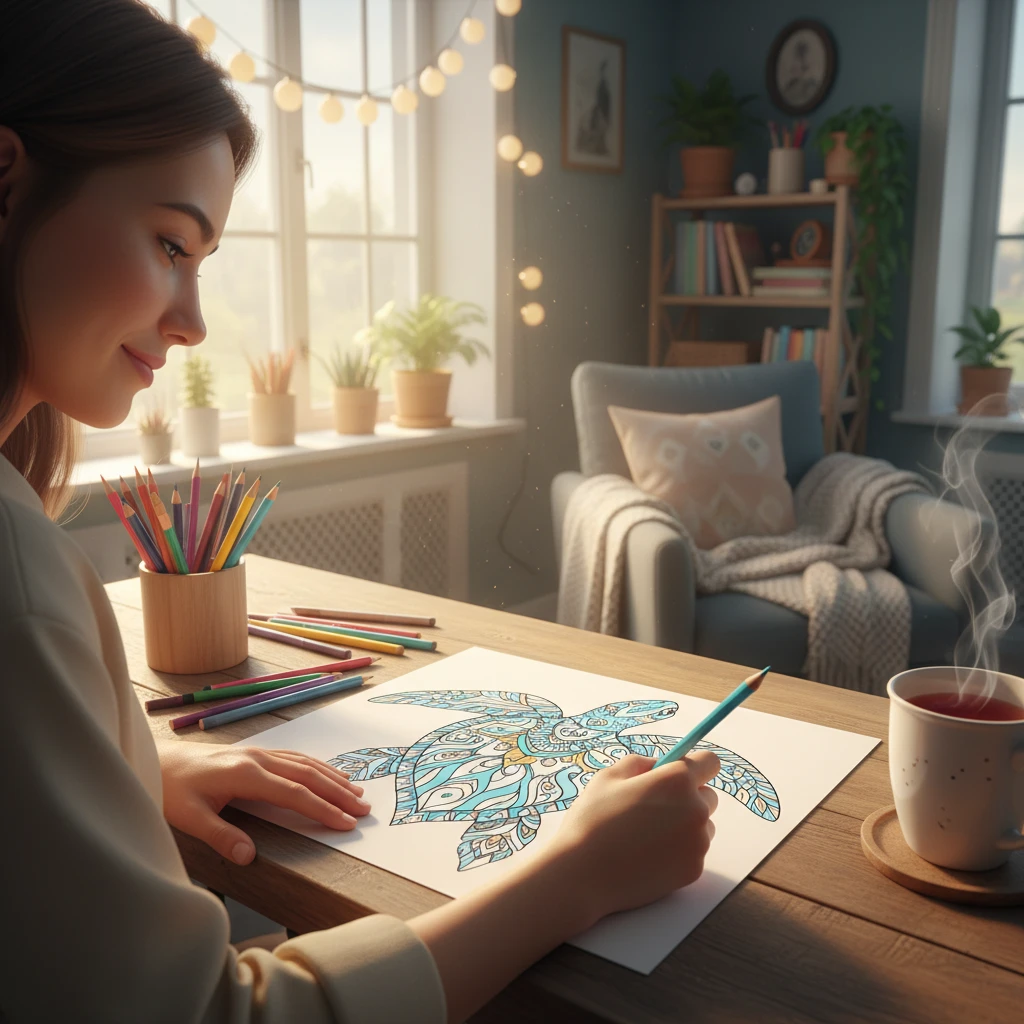 Hình ảnh kỹ thuật tô màu rùa chánh niệm