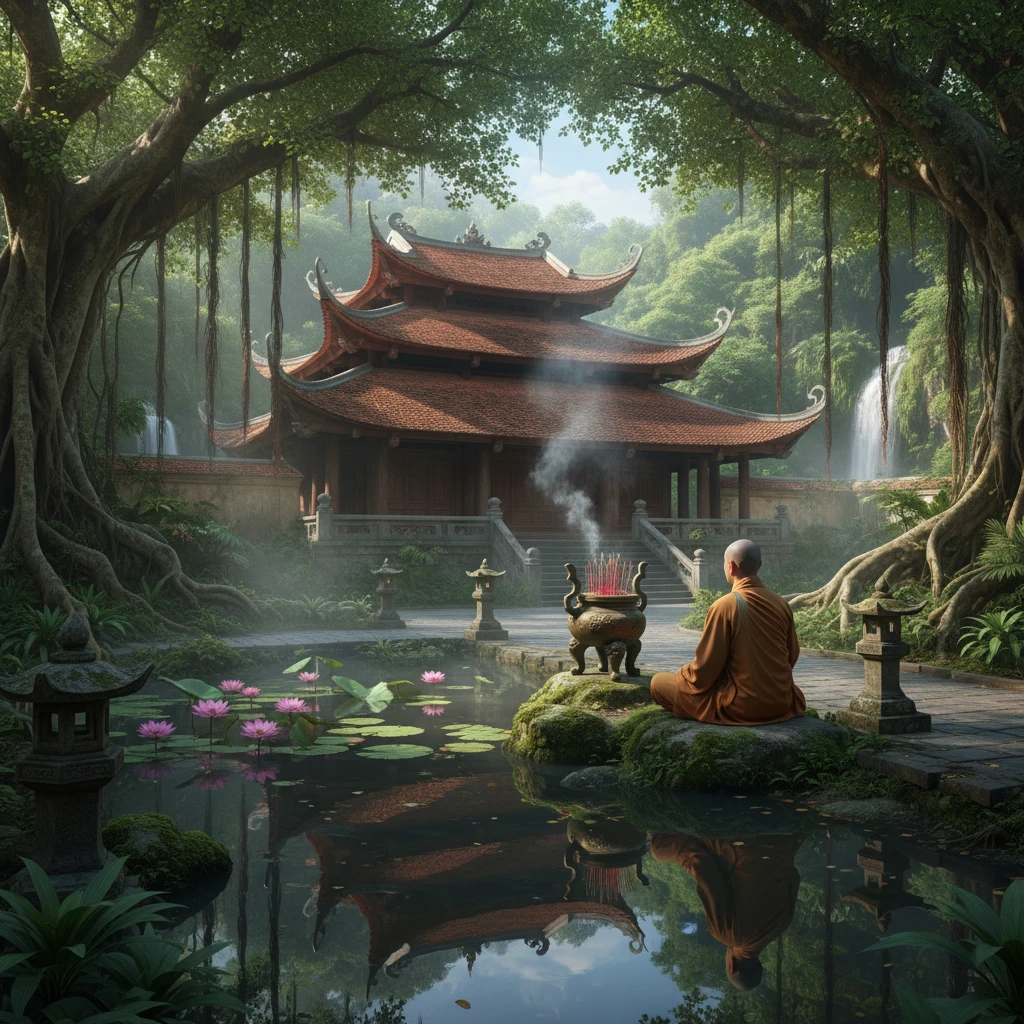 Hình ảnh ngôi đền thanh bình trong thực hành thiền Phật giáo.