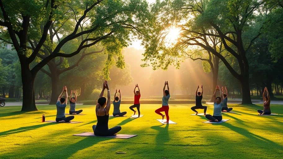 Hình ảnh tập yoga giảm căng thẳng ở công viên