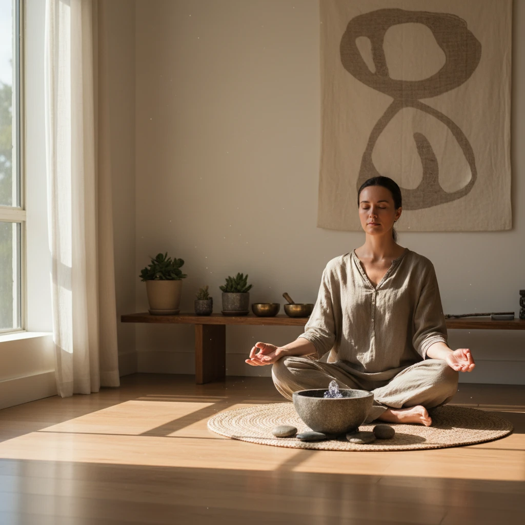 Không gian thiền Anapanasati yên tĩnh với người ngồi thiền.