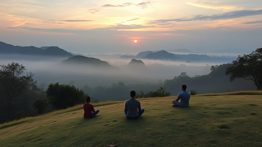 Khung cảnh bình minh yên bình thể hiện rit tự chánh niệm.