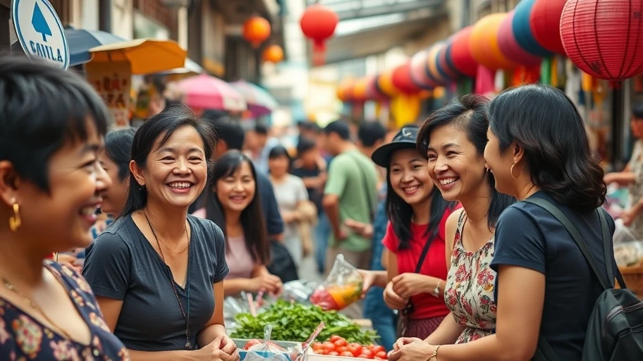 Khung cảnh chợ Việt Nam với nụ cười và sự vui vẻ