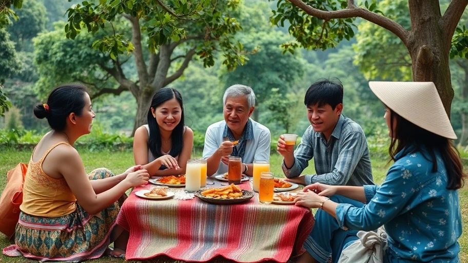 Mọi người vui vẻ tại buổi picnic, tạo dựng kết nối xã hội.