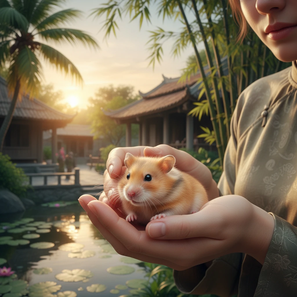 Người chăm sóc nhẹ nhàng tương tác với chuột hamster.