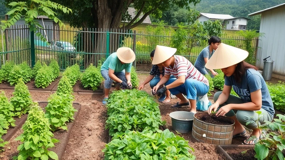 Người dân tham gia làm vườn trong một khu vườn cộng đồng ở Mindfulness City