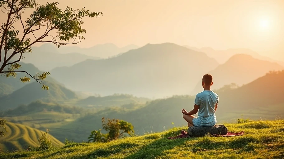 Người đang thiền trong cảnh quan Việt Nam