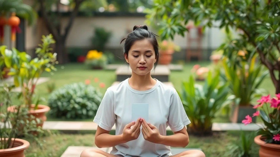 Người thực hành chăm sóc tinh thần giữa vườn.