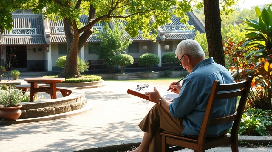 Người vẽ tranh trong vườn, giảm căng thẳng bằng mindfulness drawing.