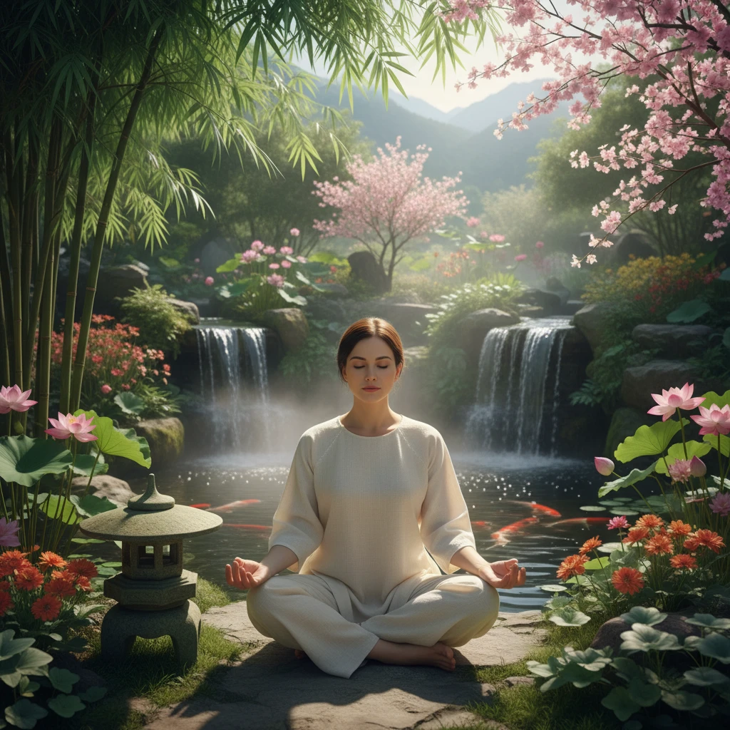 Người Việt ngồi thiền trong khu vườn yên tĩnh duy trì sức khỏe tinh thần.