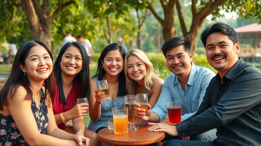 Nhóm bạn bè vui vẻ ngoài trời