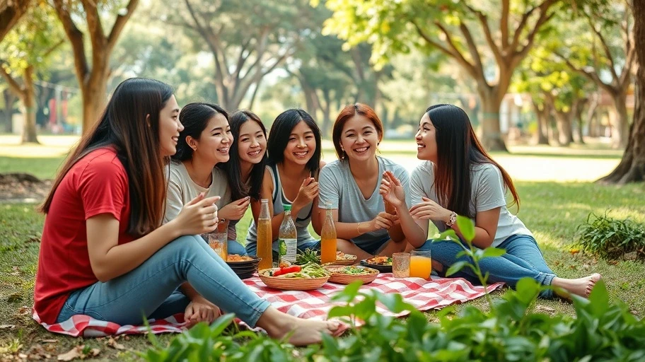 Nhóm bạn picnic trong công viên tại Việt Nam
