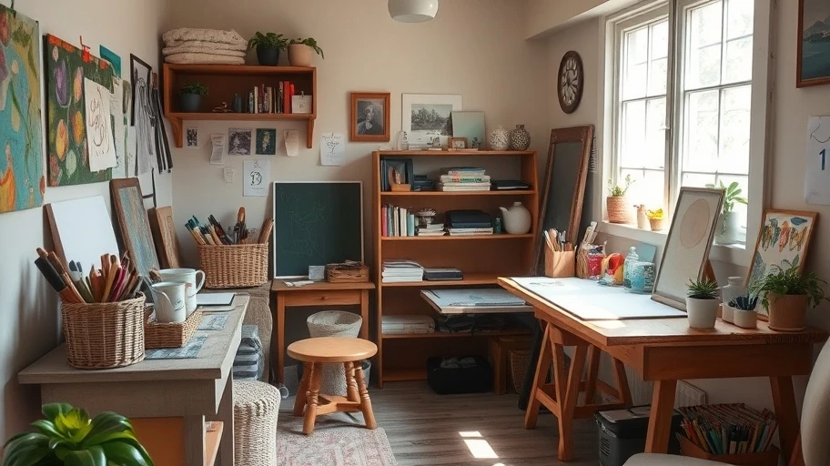 Phòng nhỏ gọn và ấm cúng để bắt đầu mindfulness drawing.