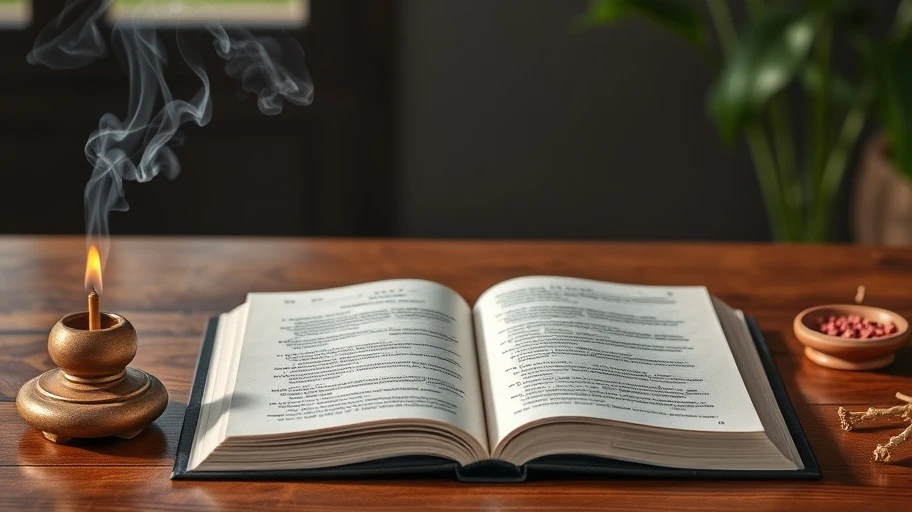 Sách kinh Phật giáo trên bàn với hương thơm.