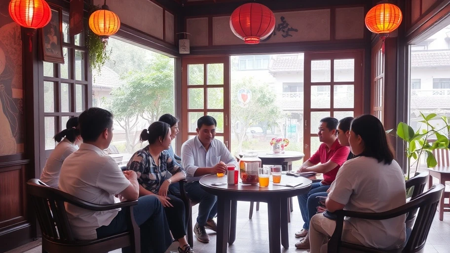 Thảo luận trong quán trà, hiệu quả giao tiếp.