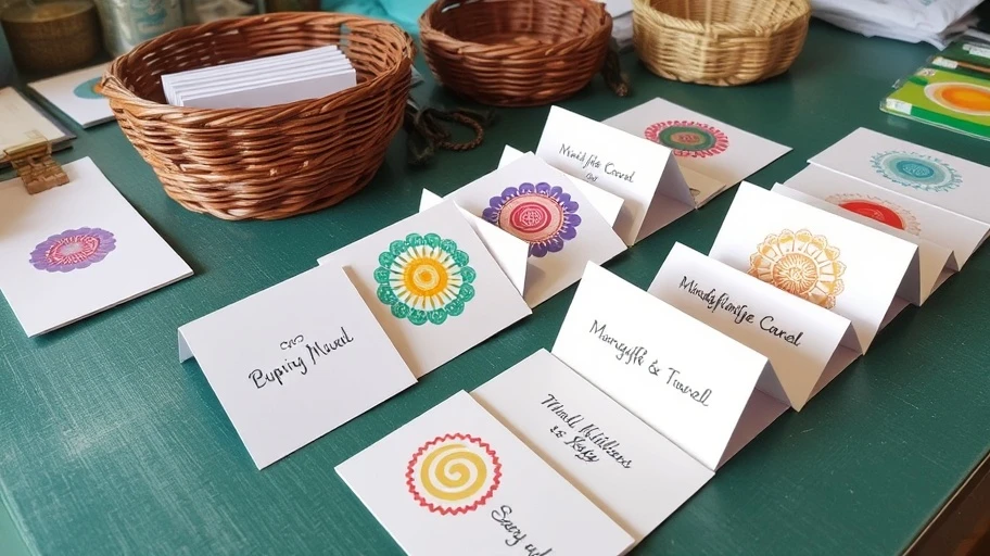 Thẻ chánh niệm tự chế trên bàn làm thủ công.