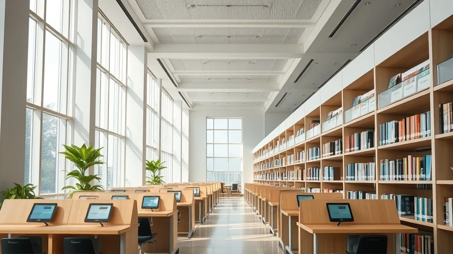 Thư viện số nội thất yên bình với ánh sáng tự nhiên