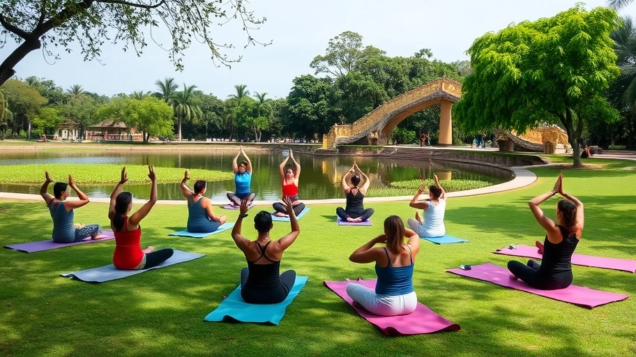 Thực hành MBSR Mindfulness ngoài công viên.