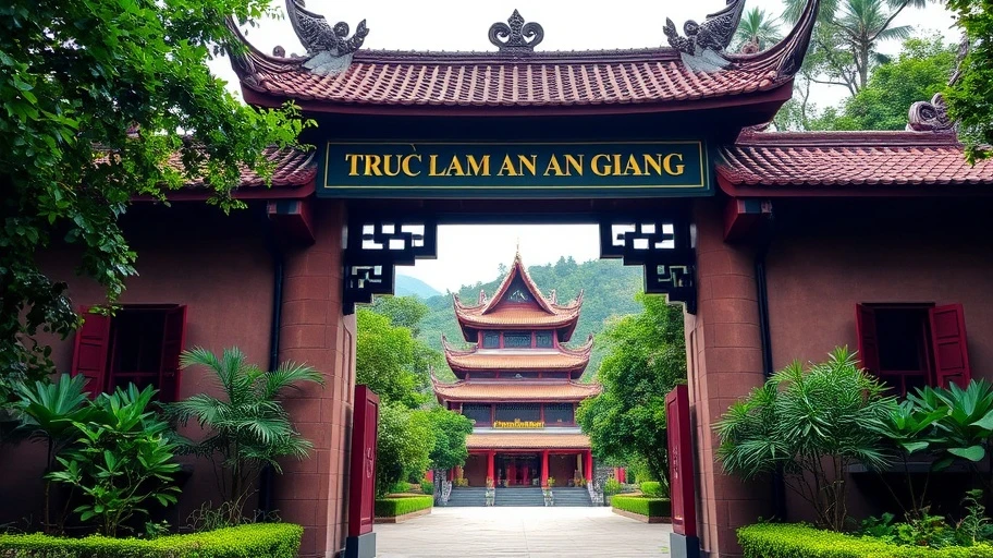 Vị trí của thiền viện Trúc Lâm An Giang cùng khung cảnh thiên nhiên.
