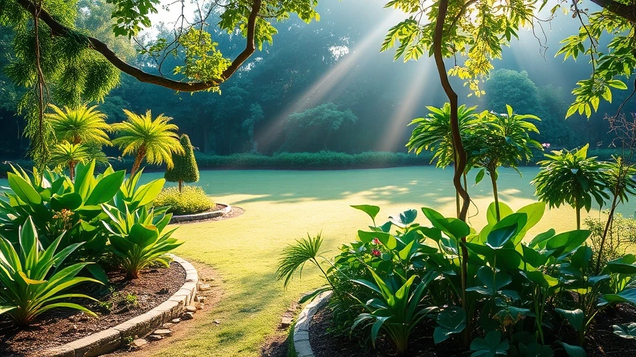 Vườn hoa yên tĩnh ở Việt Nam phản ánh chủ đề hạnh phúc và sự thỏa mãn.