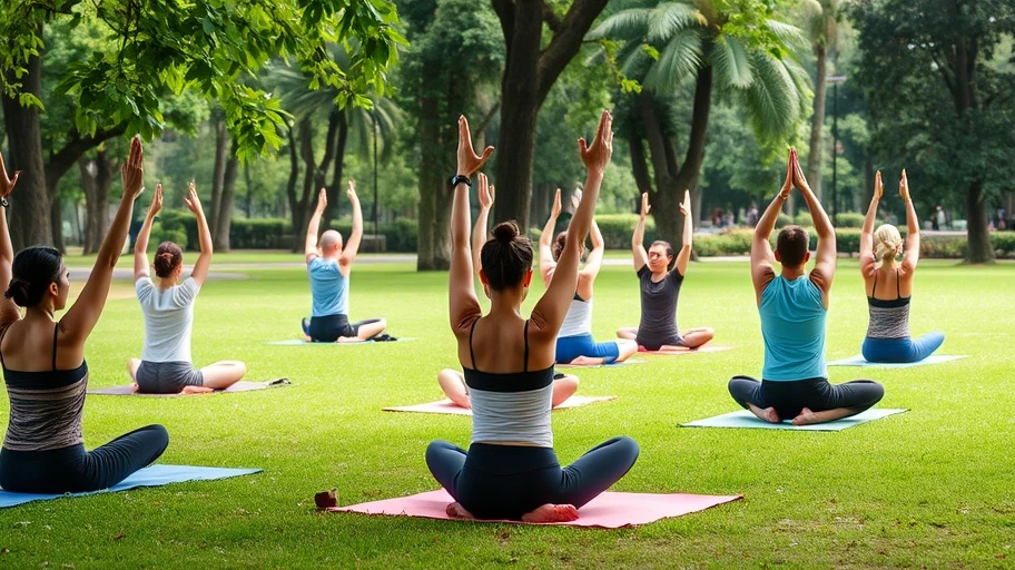 Yoga trong công viên phản ánh rit tự chánh niệm.